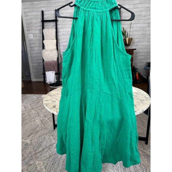 New Elan Green Halter Vneck Button Front Cotton Cover-Up Minidress Women Size L - Picture 3 of 8